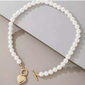 Faux pearl goldtone necklace
